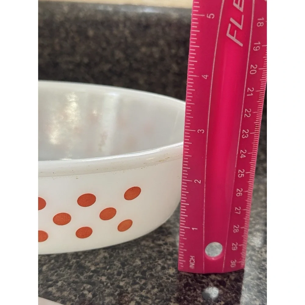 Vintage Glasbake Red / Pink‎ Polka Dot Glass 1 Qt Oval Casserole J235 With Lid